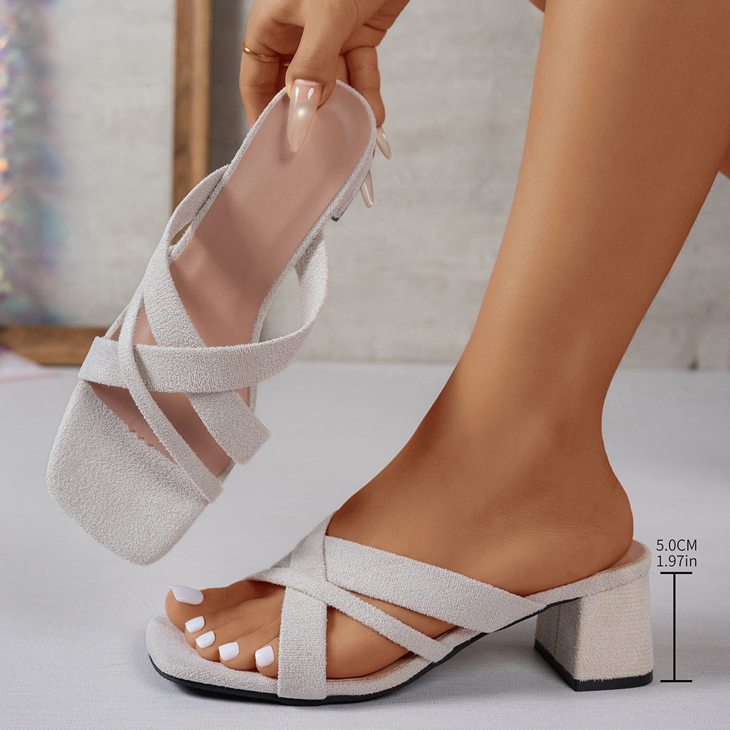 Women's Block Heel Mules with Crossover Straps