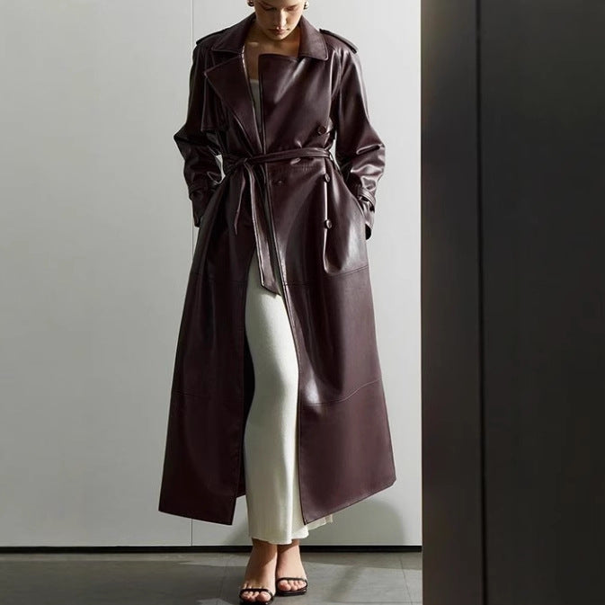 Women's Belted Trench Coat Long Notched Collar Style