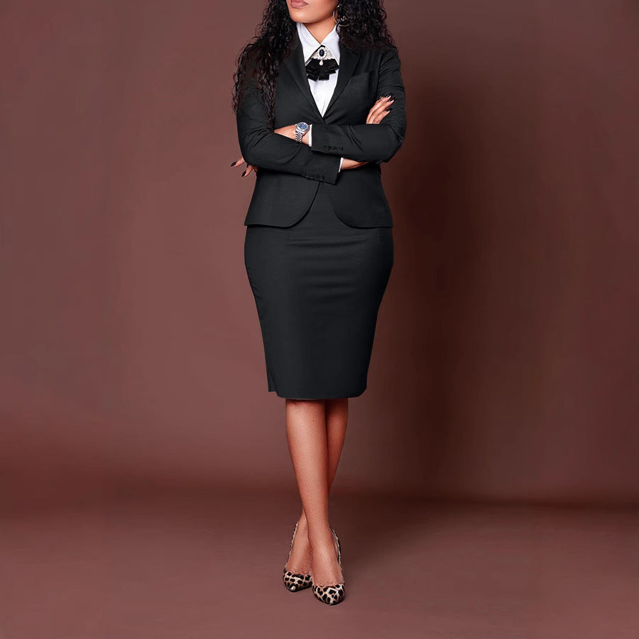 Women's Single-Button Fitted Blazer and Skirt Set