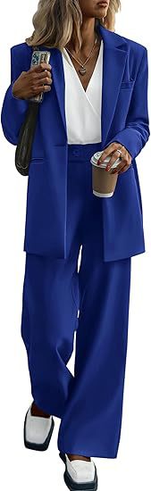 Women's Notch Lapel Blazer and Wide-Leg Pant Suit Set