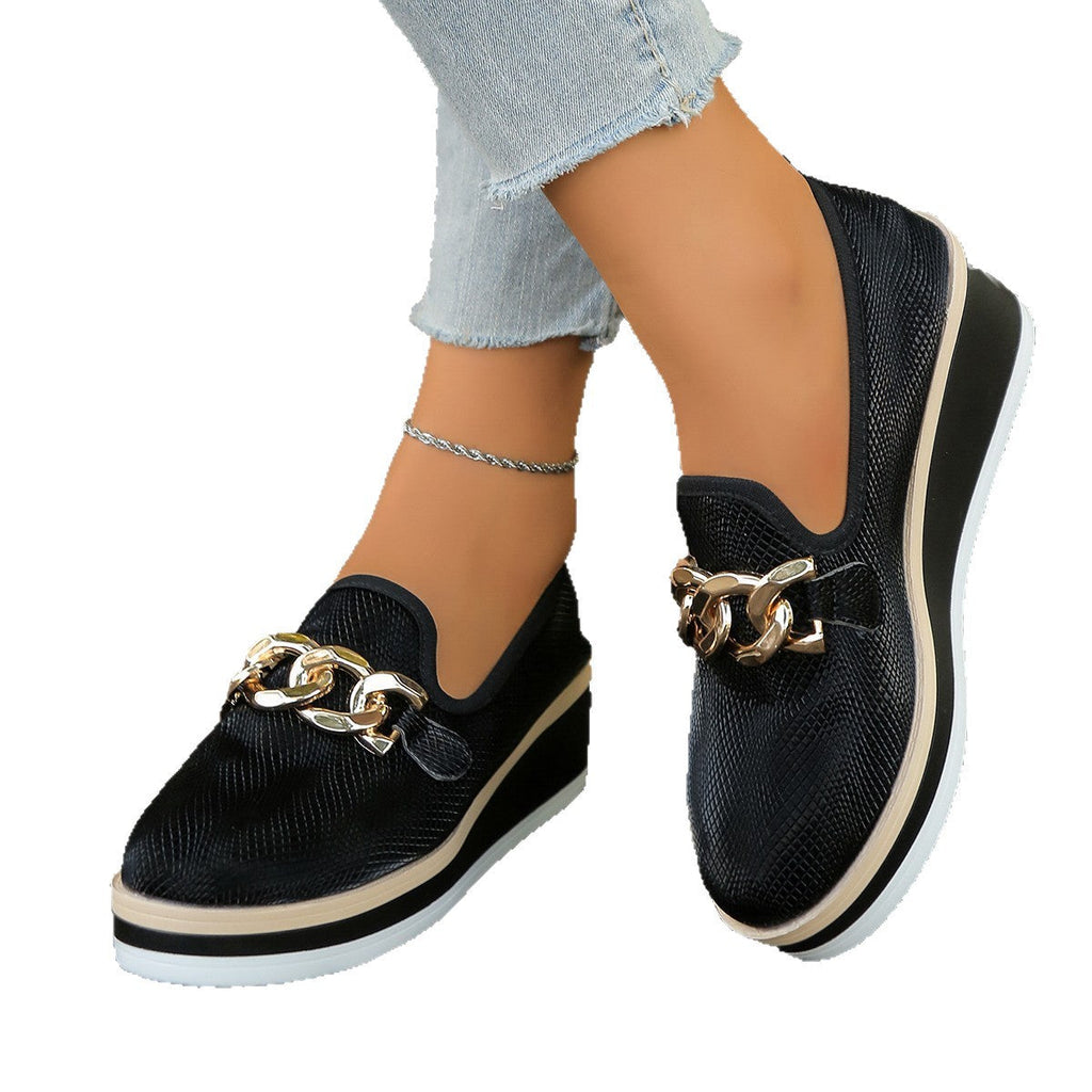 Women's Platform Loafers with Chain Detail Slip-On
