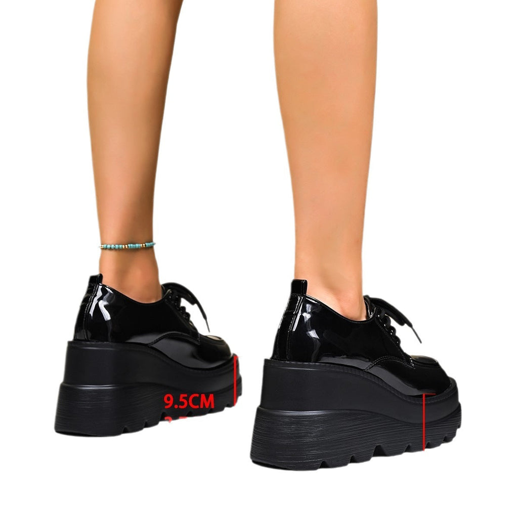 Women's Platform Lace-Up Shoes with Patent Finish