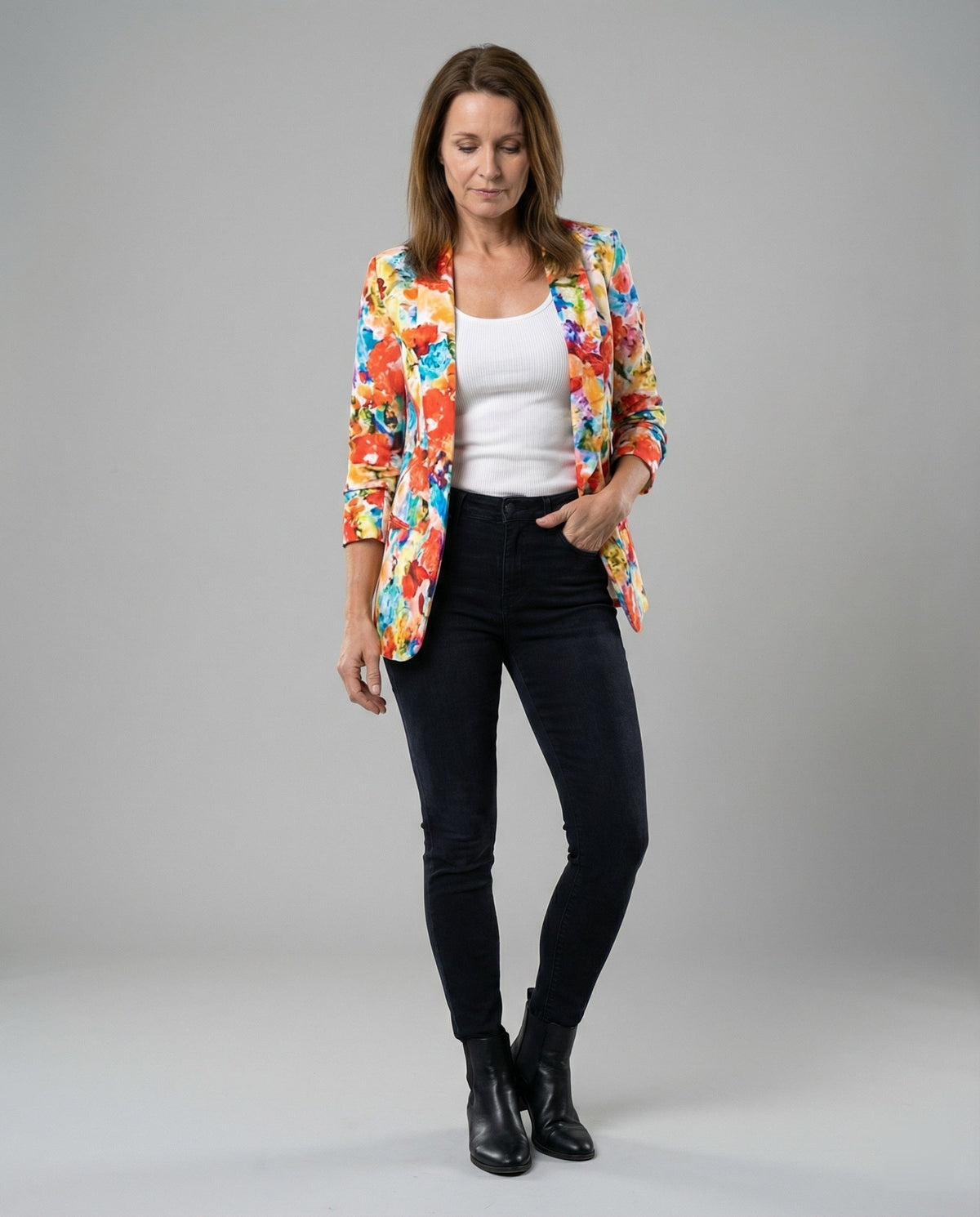Women's Floral Watercolor Blazer Open Front for Work