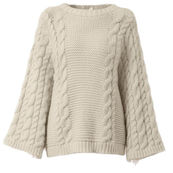 Women's Cable Knit Oversized Crew Neck Pullover