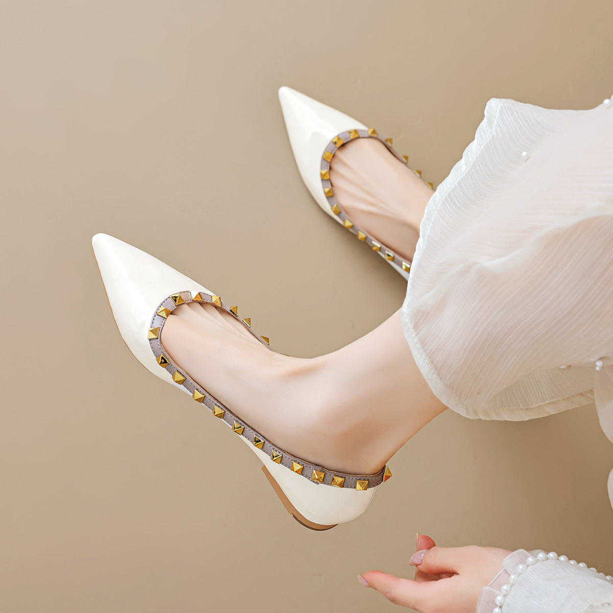 Women's Pointed Toe Studded Ballet Flats Slip-On