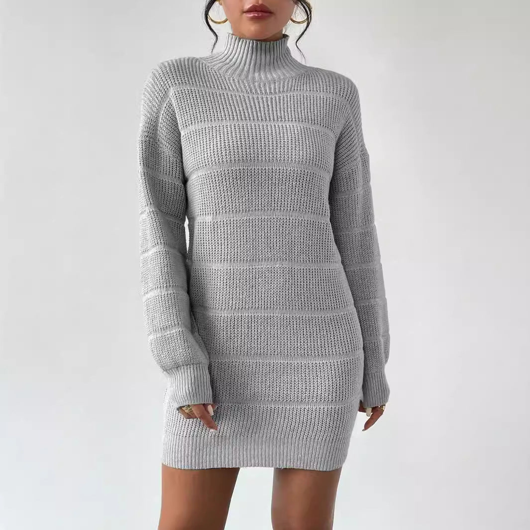 Women's Turtleneck Sweater Dress with Textured Knit