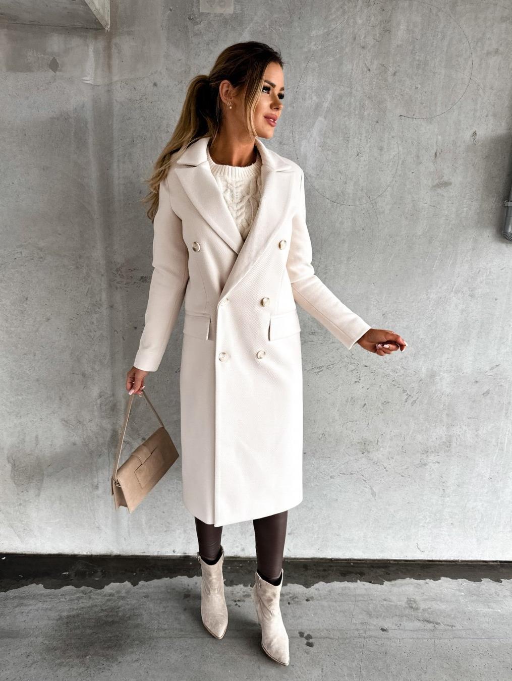Women's Double-Breasted Long Coat with Notched Lapel