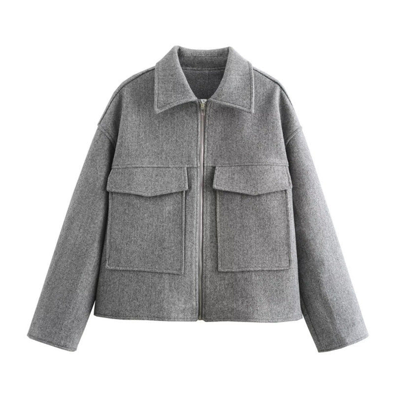 Women's Cropped Wool Jacket with Chest Pockets