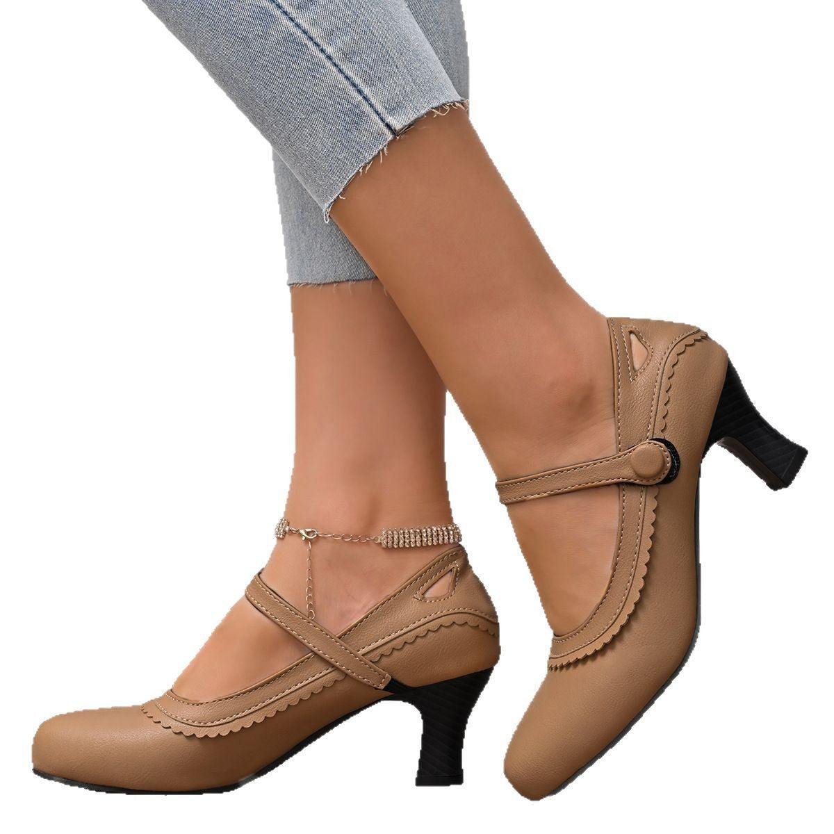 Women's Mary Jane Heels with Decorative Strap