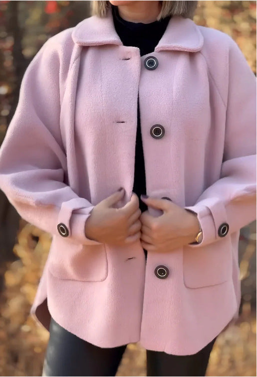 Women's Oversized Button-Front Jacket with Contrast Trim