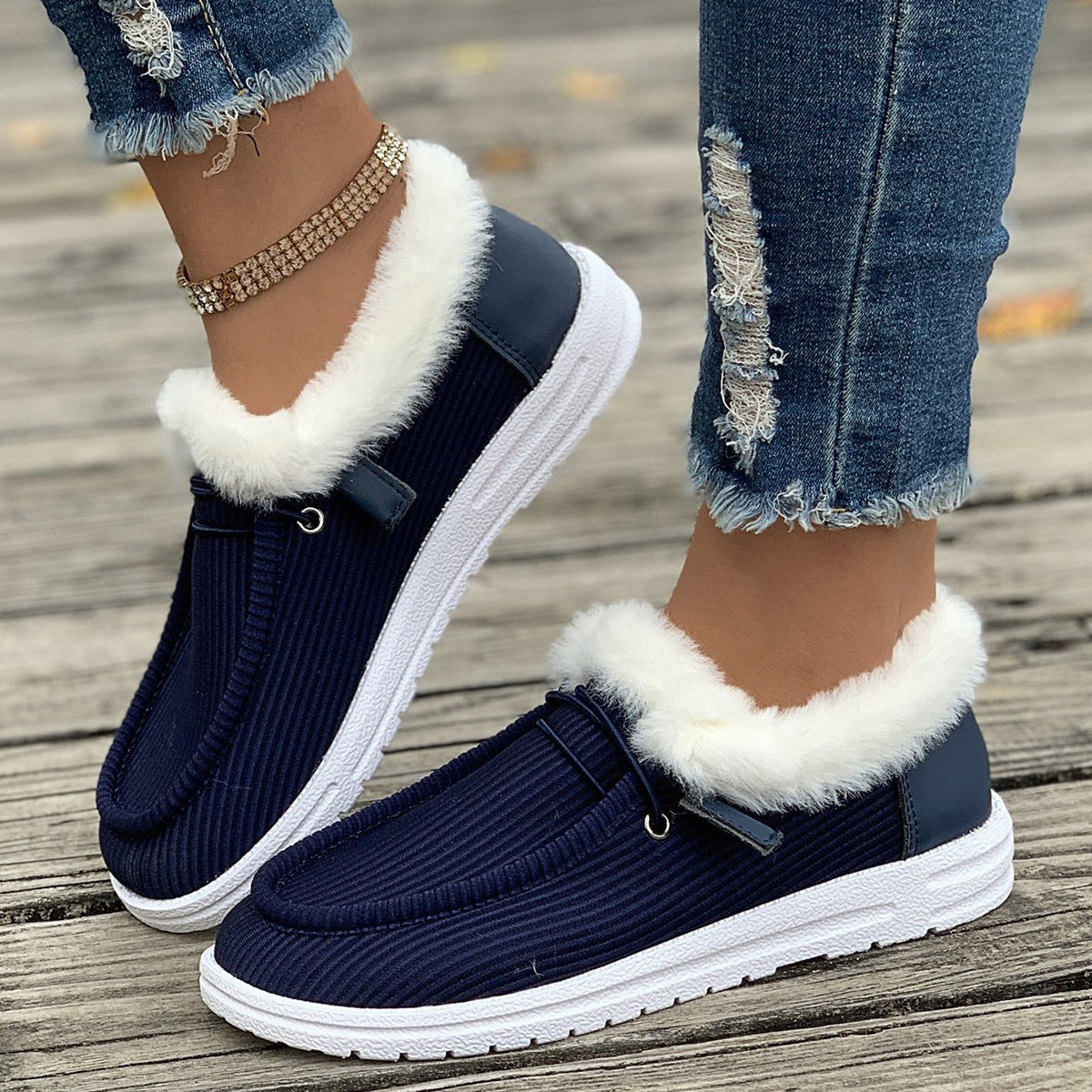 Women's Slip-On House Slippers with Faux Fur Trim