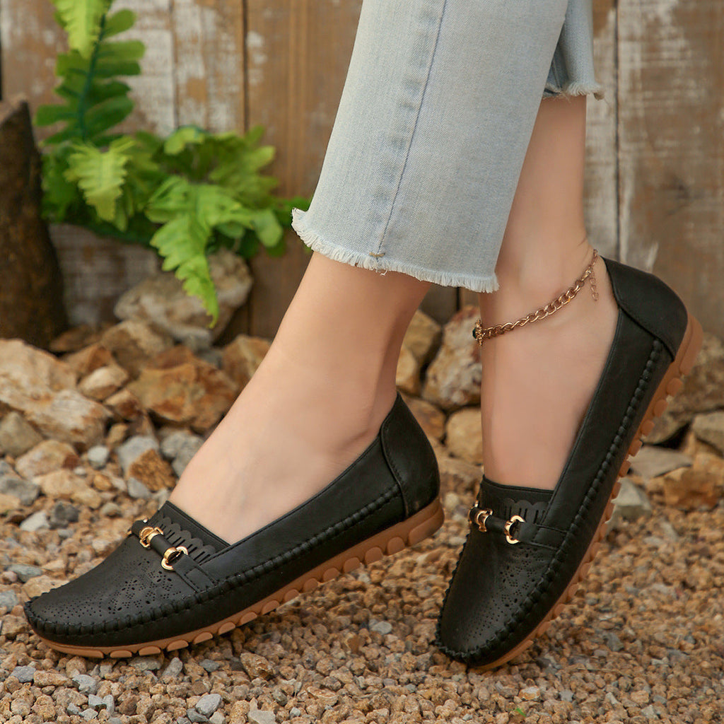 Women's Perforated Loafers with Gold Buckle Detail