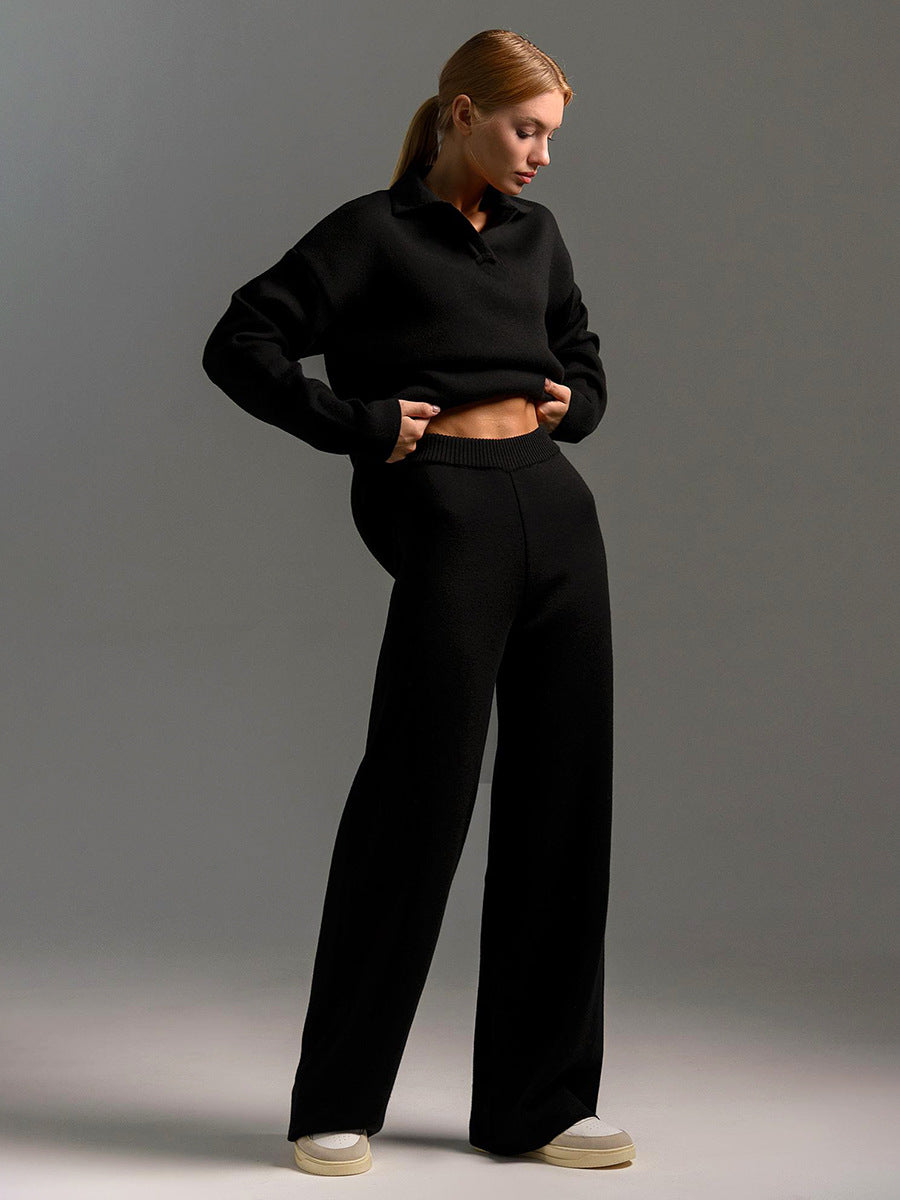 Women's Collared Two-Piece Set Wide-Leg Trousers