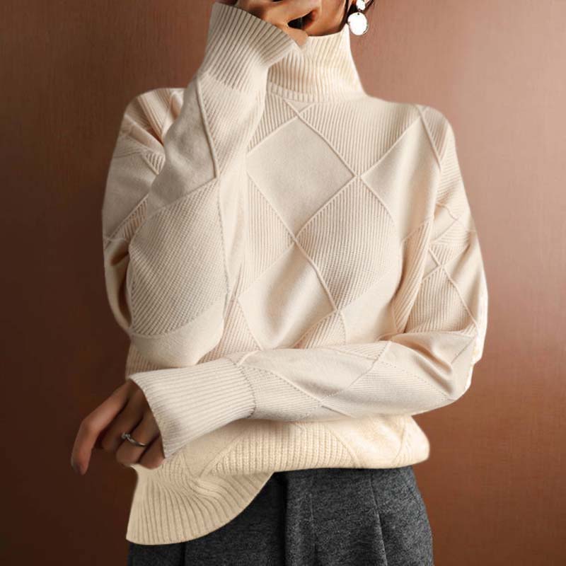 Women's Geometric Turtleneck Sweater, Long Sleeves