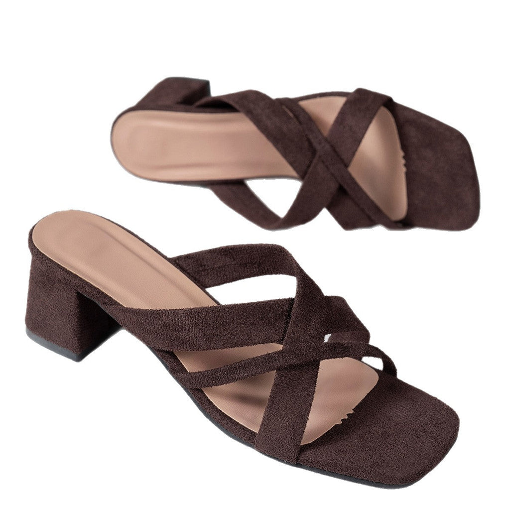 Women's Block Heel Mules with Crossover Straps