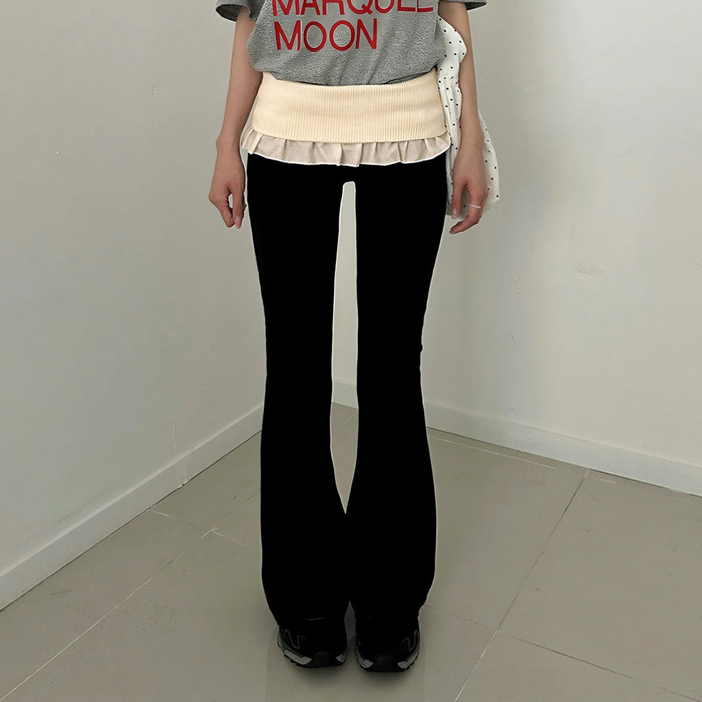 Women's Flared Trousers with Adjustable Belt