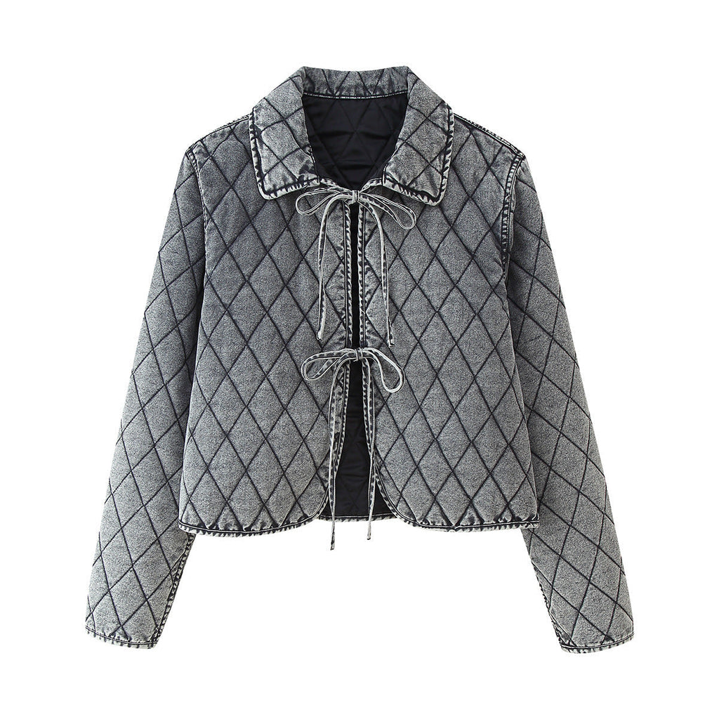 Women's Quilted Jacket with Collar and Drawstring Detail