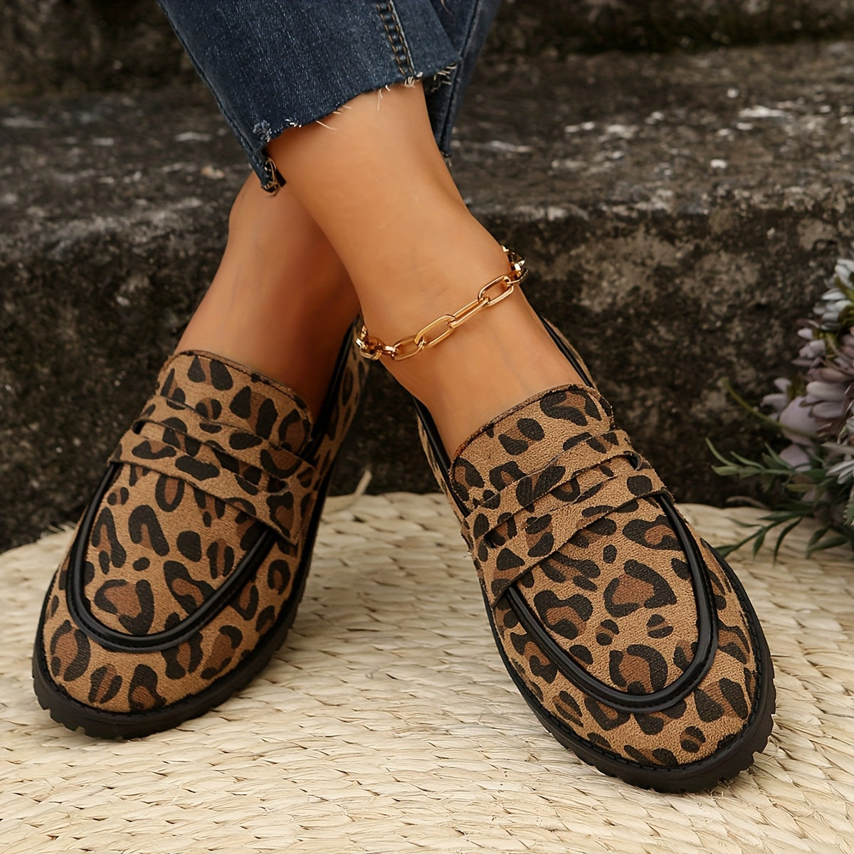 Women's Perforated Loafers with Gold Buckle Detail
