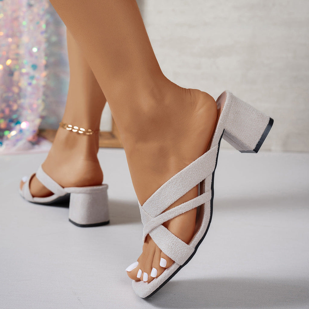 Women's Block Heel Mules with Crossover Straps