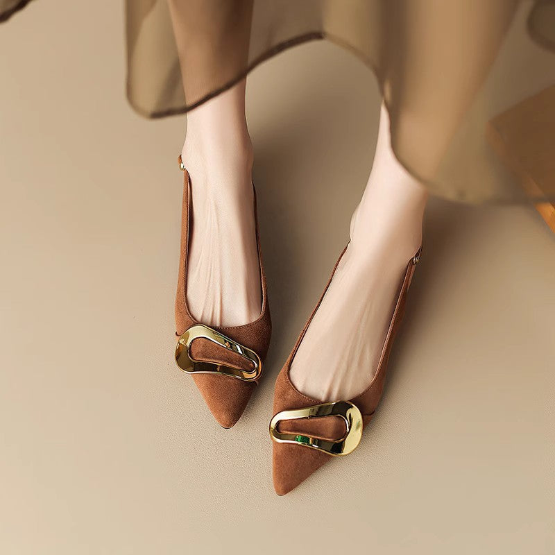 Women's Slingback Ballet Flats with Gold Buckle Detail