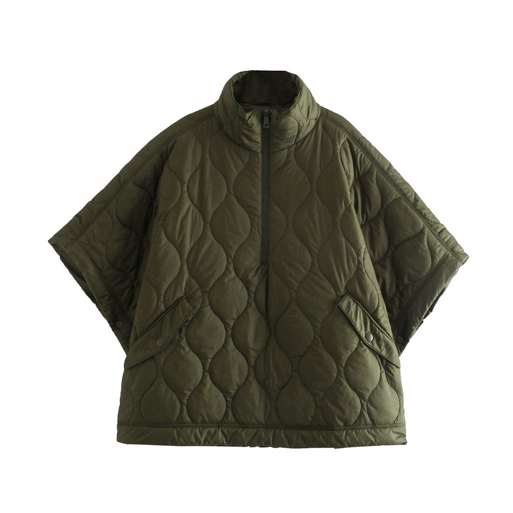 Women's Quilted Poncho Jacket with High Funnel Neck