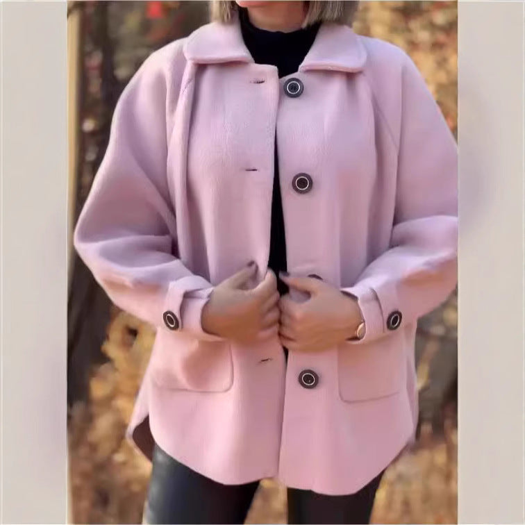 Women's Oversized Button-Front Jacket with Contrast Trim