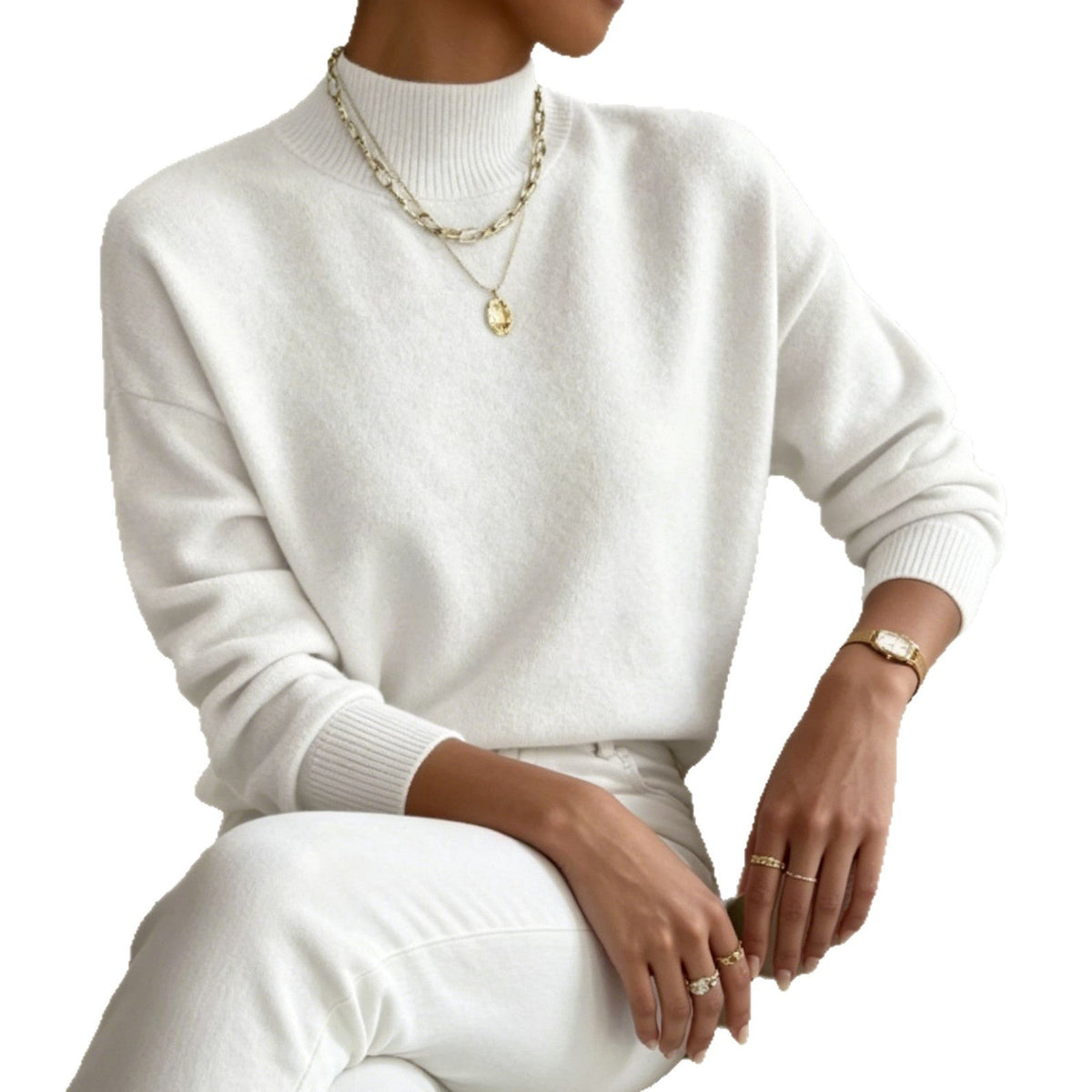 Women's Mock Neck Relaxed Fit Sweater Long Sleeve