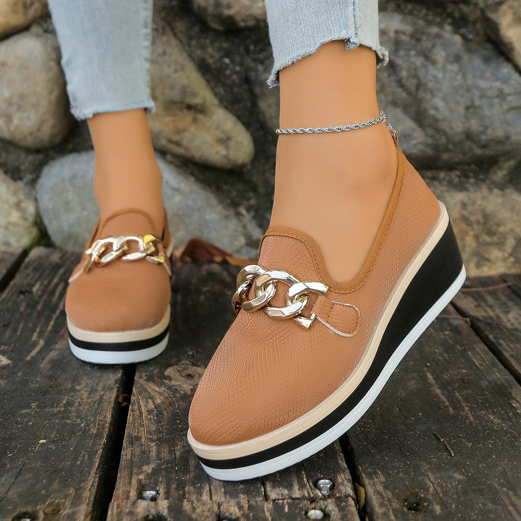 Women's Chain Detail Platform Loafers Slip-On