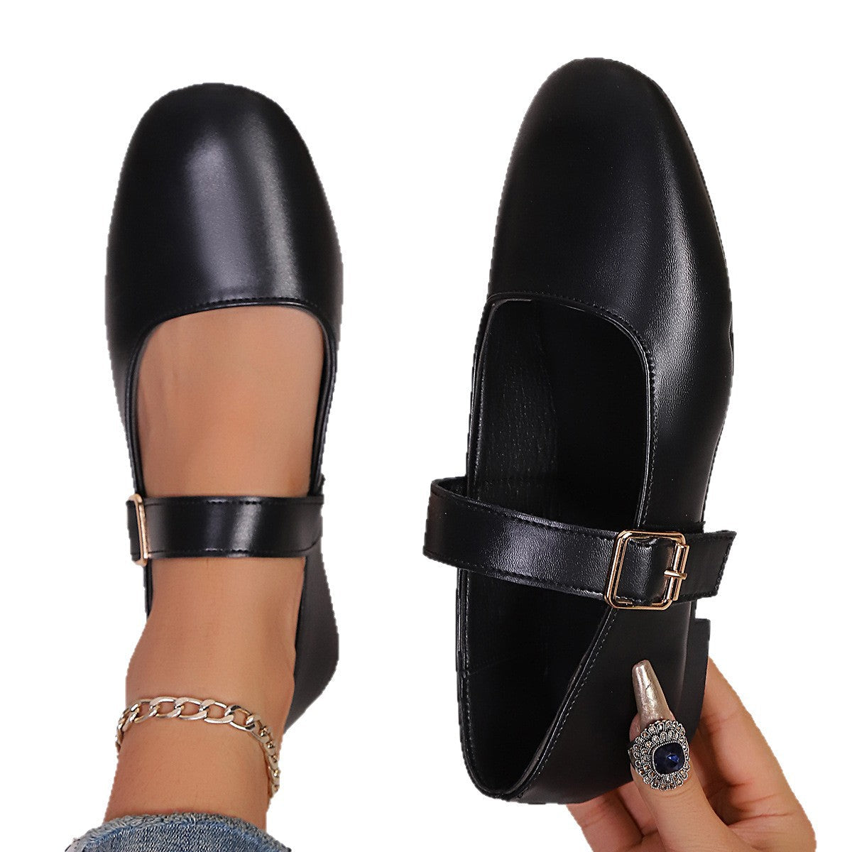 Women's Mary Jane Shoes with Adjustable Strap Buckle