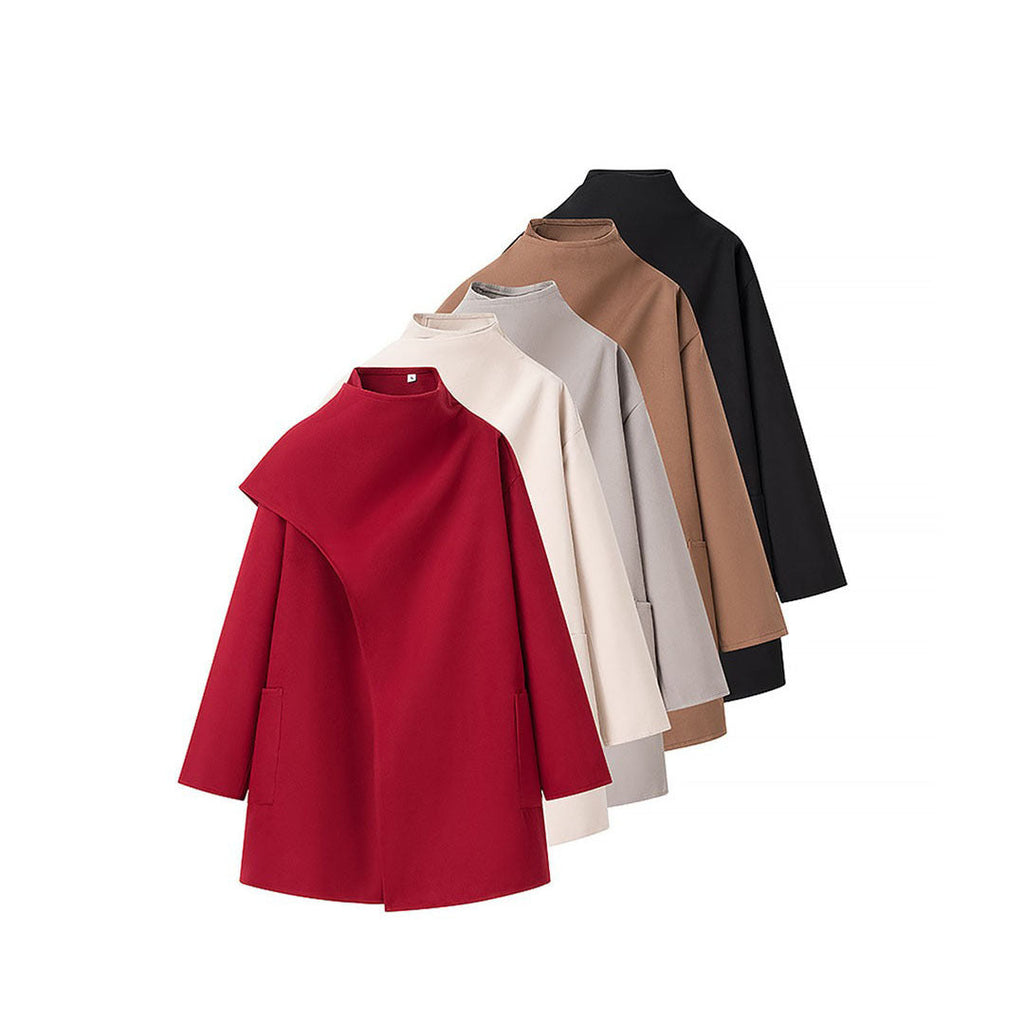 Women's Cape-Style Coat with Stand Collar and Long Sleeves