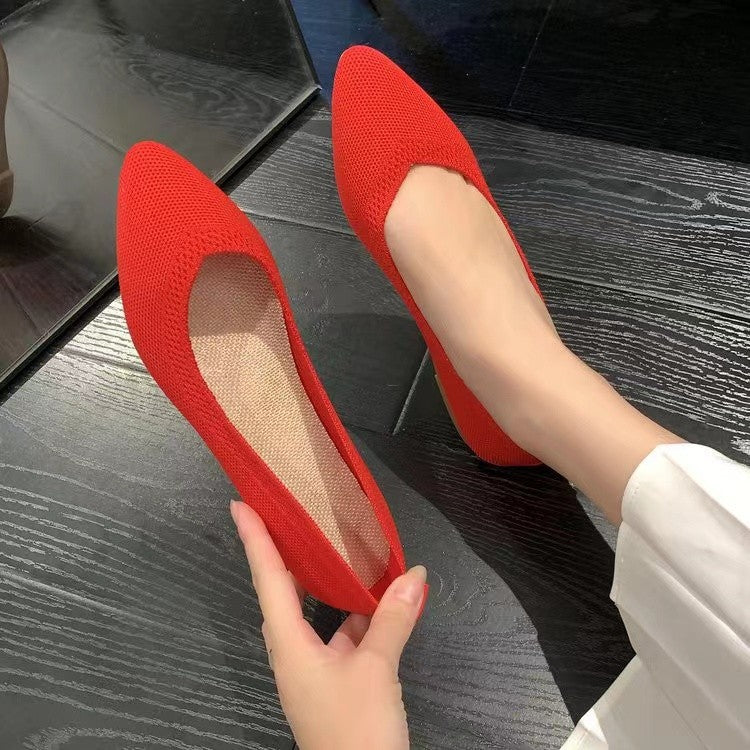 Women's Pointed Toe Knit Ballet Flats Slip-On Breathable