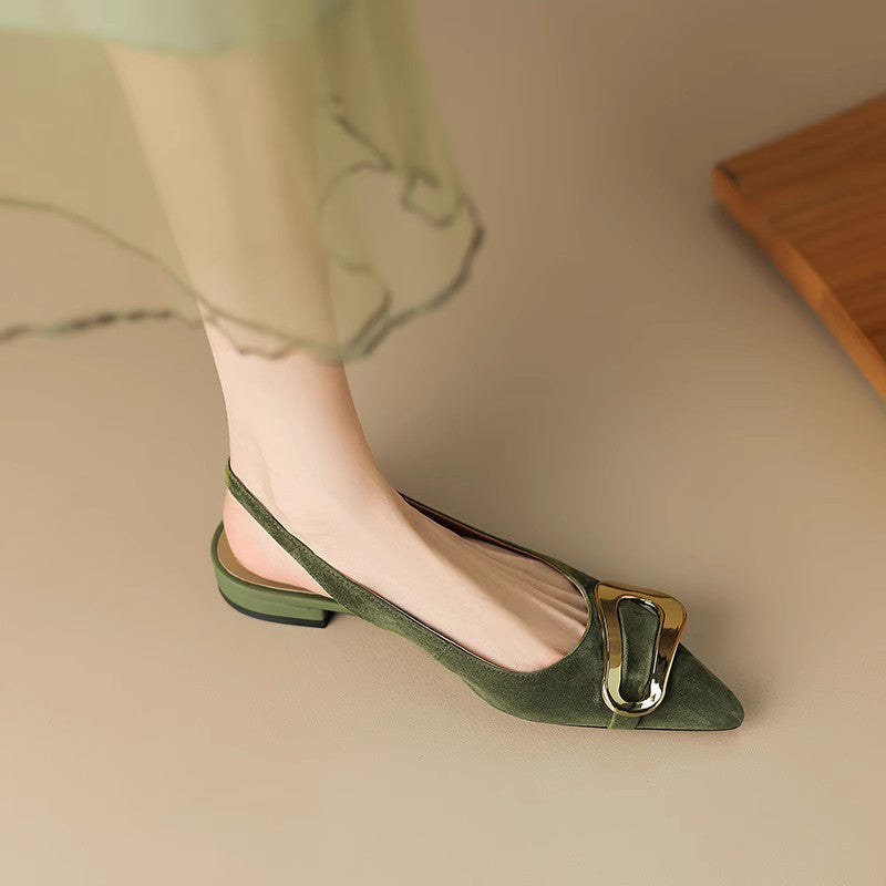 Women's Slingback Ballet Flats with Gold Buckle Detail