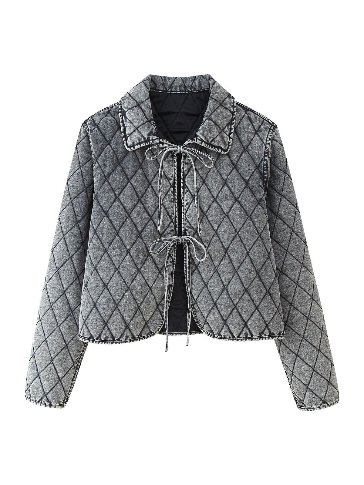 Women's Quilted Jacket with Collar and Drawstring Detail