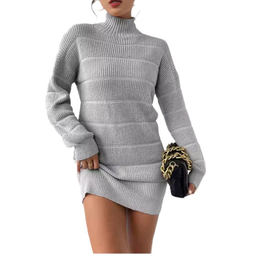 Women's Turtleneck Sweater Dress with Textured Knit