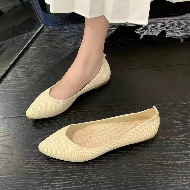 Women's Pointed Toe Knit Ballet Flats Slip-On Breathable