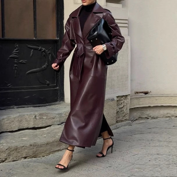 Women's Belted Trench Coat Long Notched Collar Style
