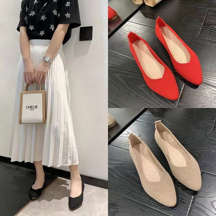 Women's Pointed Toe Knit Ballet Flats Slip-On Breathable