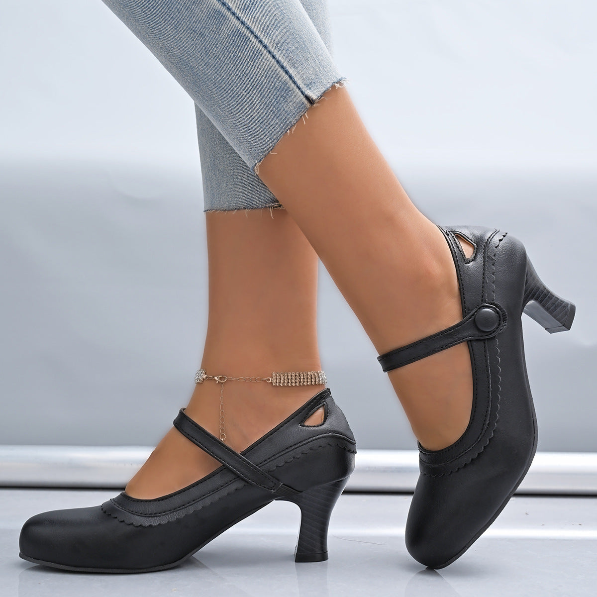 Women's Mary Jane Heels with Decorative Strap