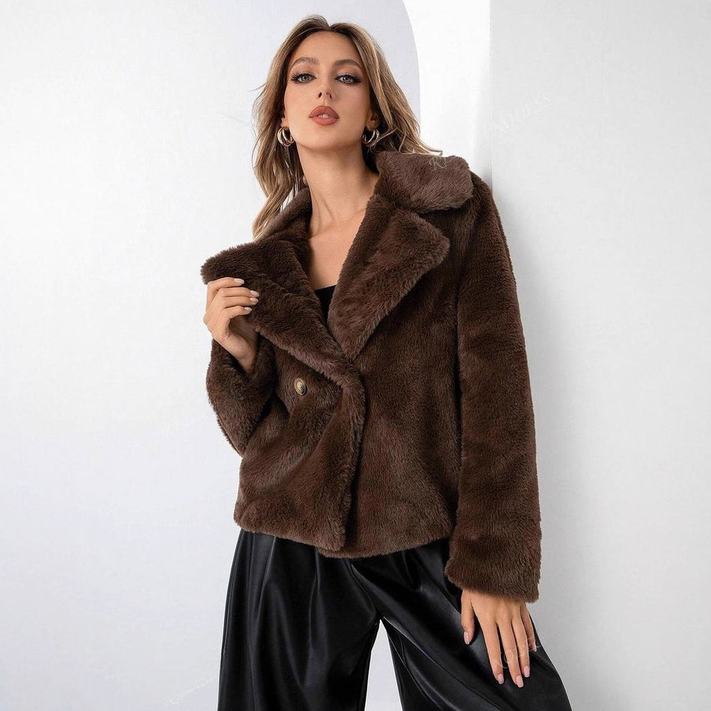 Women's Teddy Jacket with Wide Collar and Button Front