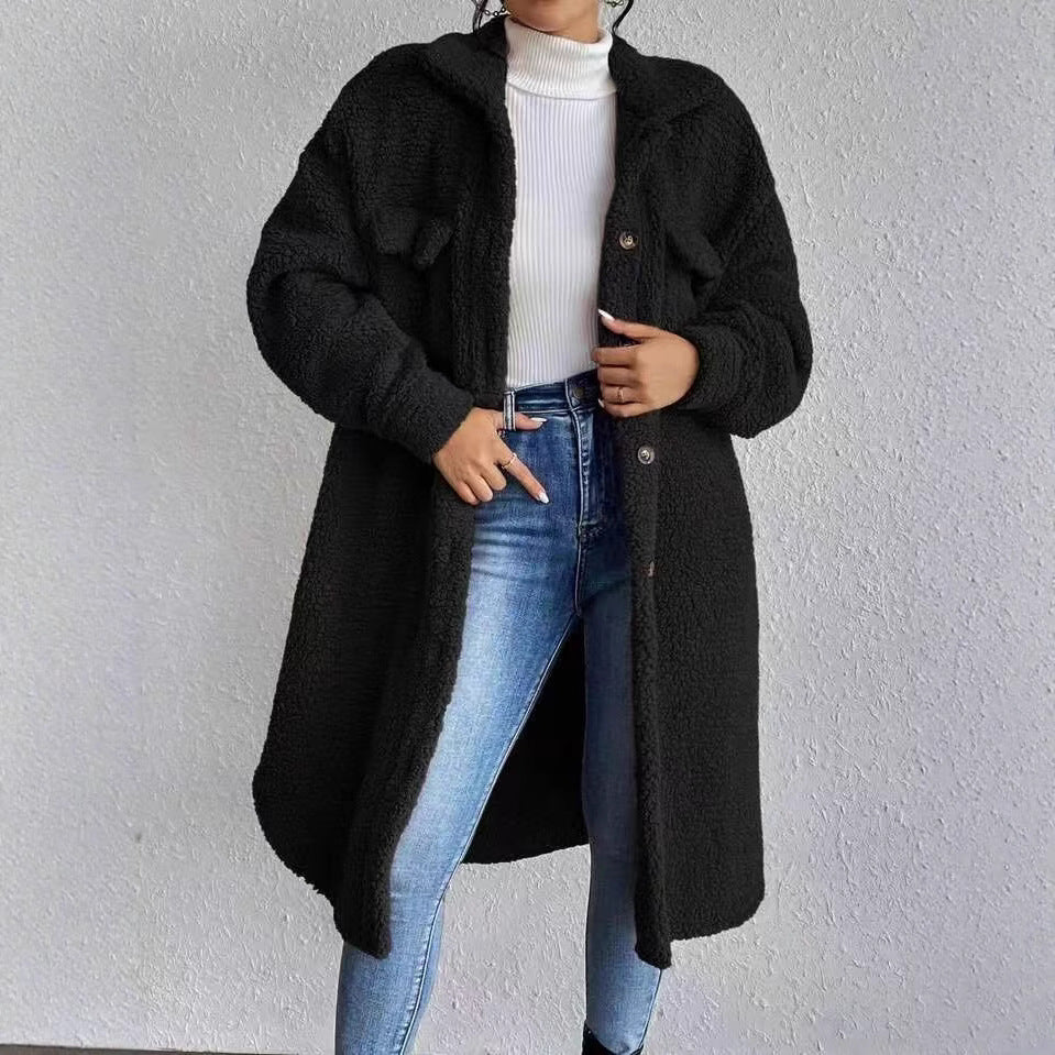 Women's Teddy Coat Collared Button-Front Oversized