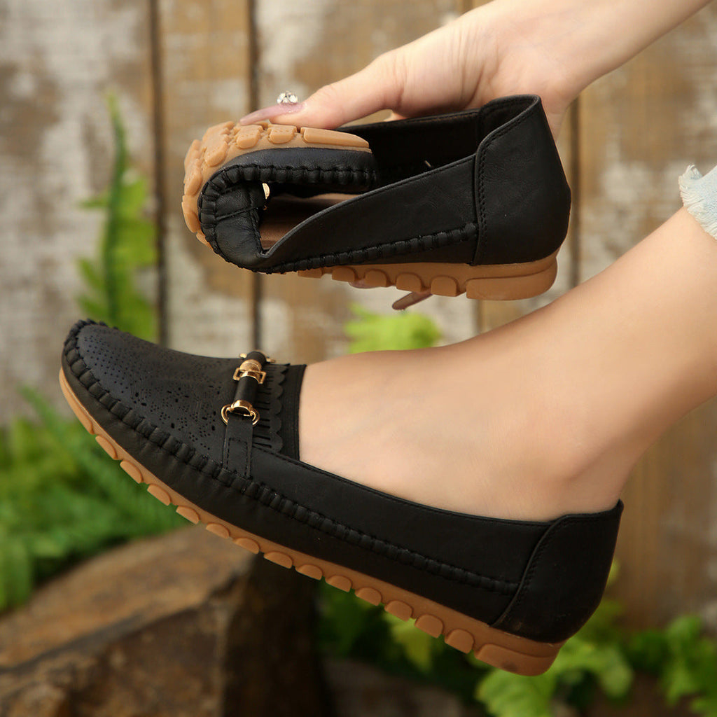 Women's Perforated Loafers with Gold Buckle Detail