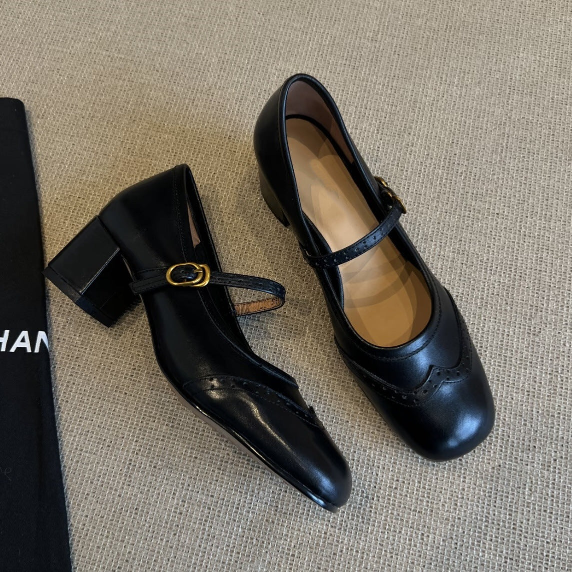 Women's Mary Jane Block Heel Shoes with Buckle Strap