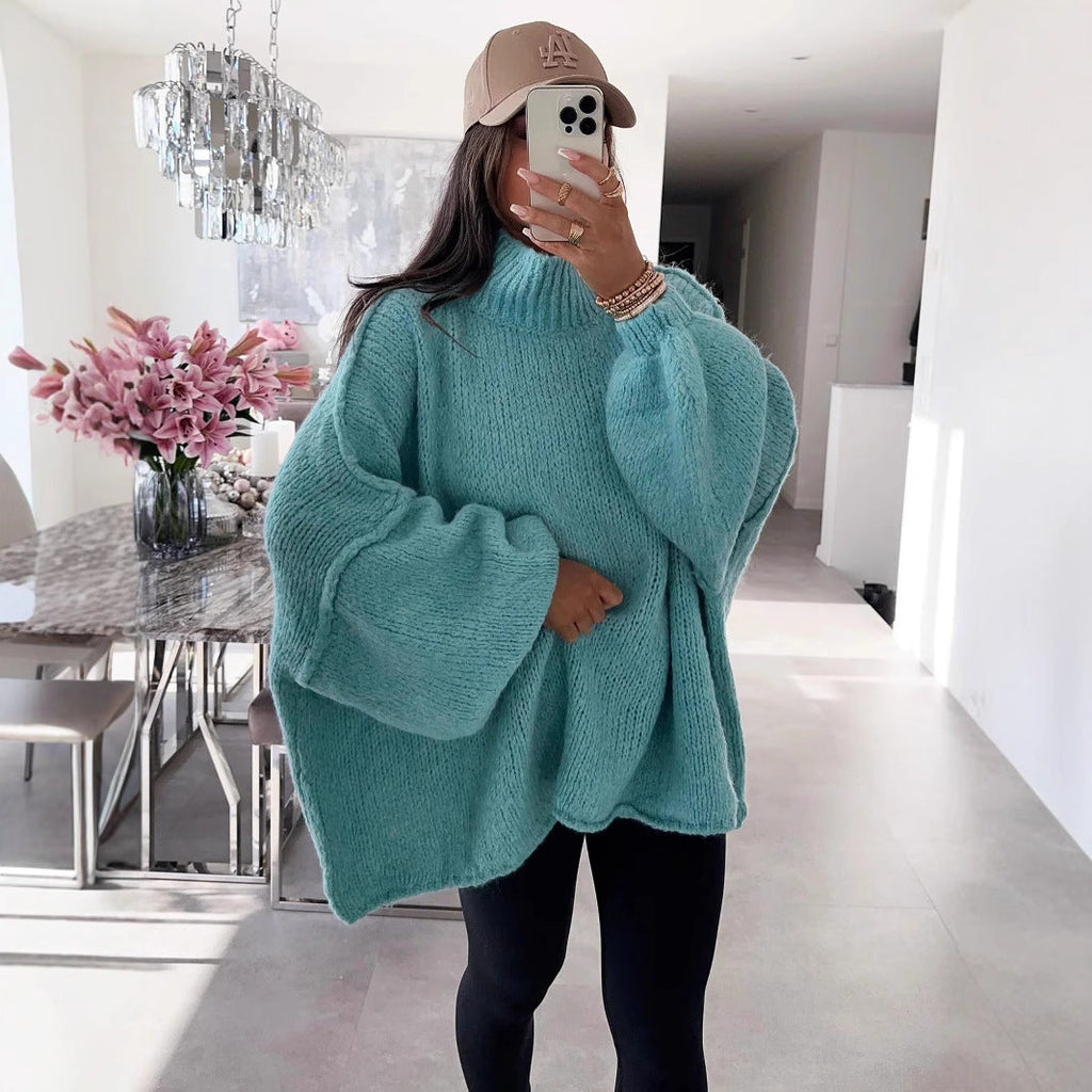 Women's Oversized High Neck Sweater with Balloon Sleeves
