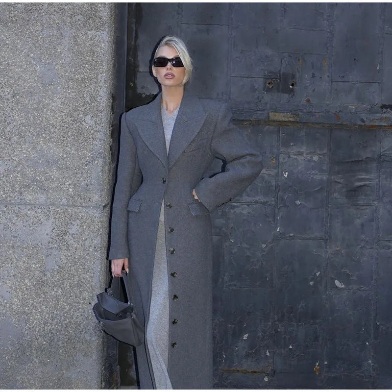 Women's Button-Front Blazer Coat with Notch Lapel