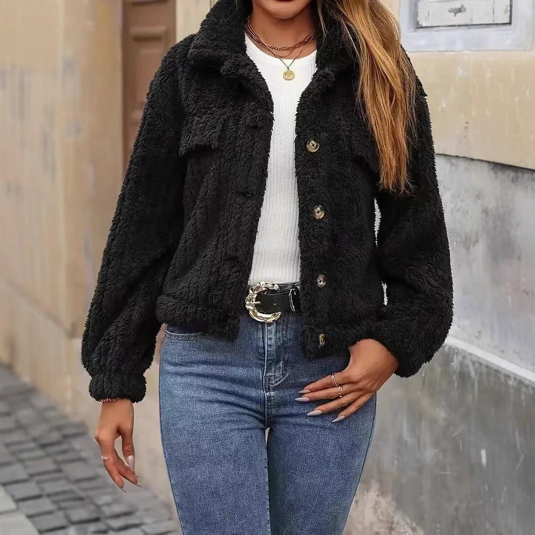 Women's Teddy Fleece Button-Front Jacket with Pockets