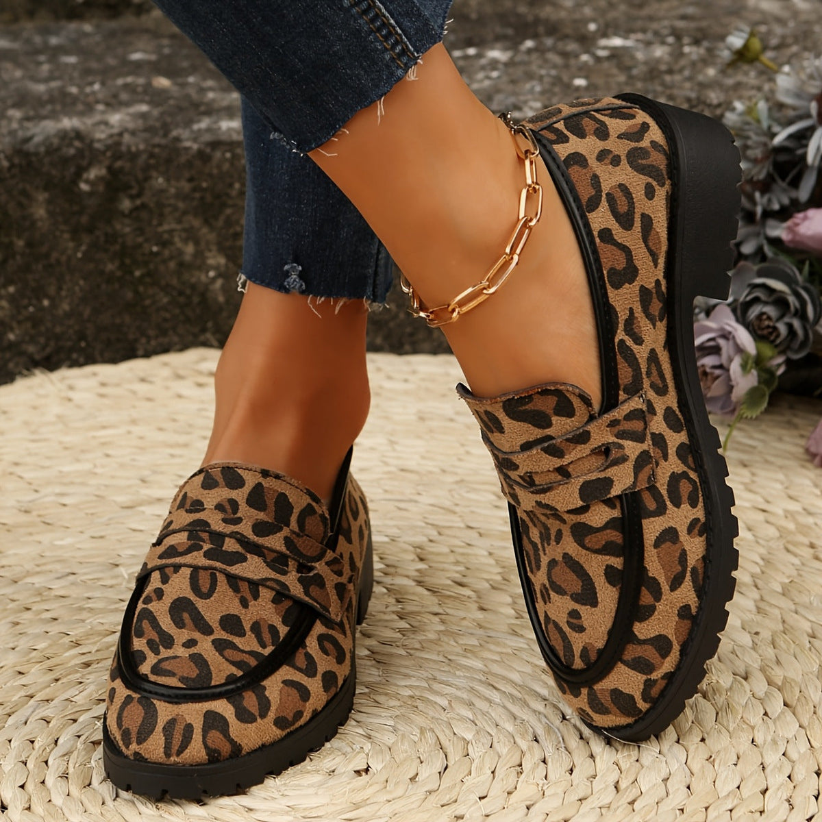 Women's Perforated Loafers with Gold Buckle Detail