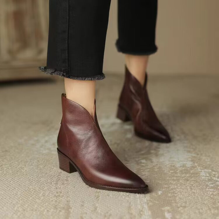 Women's Pointed Chelsea Ankle Boots with Block Heel