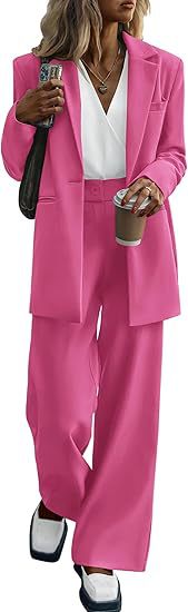 Women's Notch Lapel Blazer and Wide-Leg Pant Suit Set