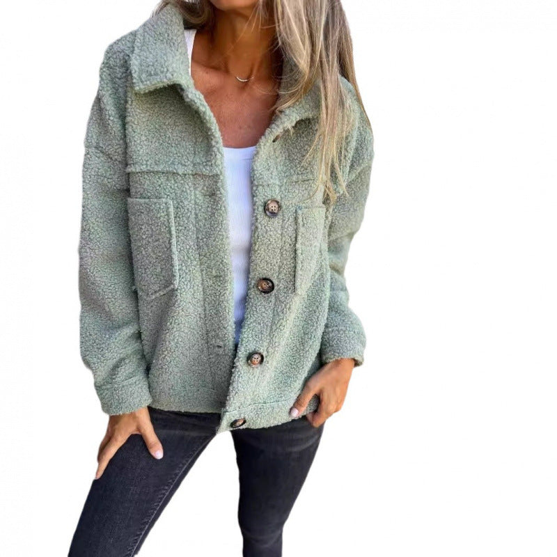 Women's Button-Front Teddy Jacket with Collared Neckline