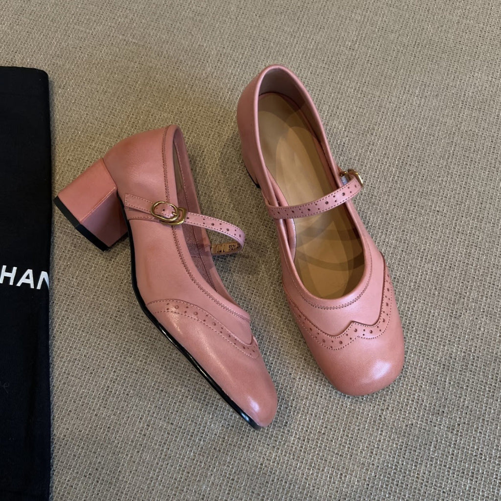 Women's Mary Jane Block Heel Shoes with Buckle Strap